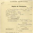Registo de velocípede de marca Hunter, com o nº 2248, em nome de Maria da Graça Iglesias d'Oliveira, moradora em S. Pedro de Sintra.
