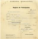Registo de velocípede de marca Sirius, com o nº 1454, em nome de Manuel Martins Madeira, morador em S. Pedro de Sintra
