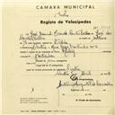 Registo de velocípede de marca Raleigh, com o nº 2952, em nome de José Manuel Branco Santos Coelho, morador em Rua Gago Coutinho nº 2, Sintra.