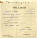 Registo de velocípede com o nº 7714, em nome de Justino Morais, morador em Idanha.