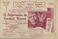 Programa do filme "O Julgamento do Cardeal Primaz" com a participação de Charles Bickford, Paul Kelly, Bonita Granville e Richard Derr.