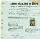 Registo de matricula de velocipedista em nome de Manuel Dias Teles, morador em Pero Pinheiro, com o nº de inscrição 821.