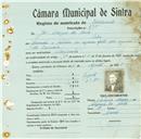 Registo de matricula de velocipedista em nome de José Marques da Costa, morador em Sintra, com o nº de inscrição 845.