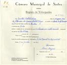 Registo de velocípede de marca Cuciolo, com o nº 8981, em nome de Gustavo Batista Viegas, morador em Belas.