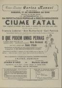 Programa do filme "Ciume Fatal" com a participação de Marie Macdonald, Dennis O'Keefe, Francis Lederer, Ann Rutherford e Gail Patrick.