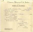 Registo de velocípede de marca Nacional, com o nº 9817, em nome de António Francisco Pedroso, morador em Anços.