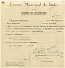 Registo de velocípede com o nº 7933, em nome de Francisco Pedro Rosa, morador em Rua da Azenha, Galamares.