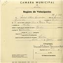 Registo de velocípede de marca Aprilia, com o nº 2127, em nome de Manuel Esteves Fernandes, morador em Sintra.