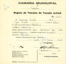 Registo de um veiculo de duas rodas tirado por dois animais de espécie asinina destinado a transporte de mercadorias em nome de Lourenço Vicente, morador na Moucheira.