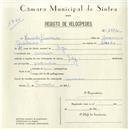 Registo de velocípede de marca Fly, com o nº 5012, em nome de Arnaldo Guerreiro, morador em Maceira.