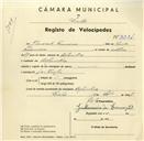 Registo de velocípede com o nº 3234, em nome de Honorato Francisco, morador em Bolembre.