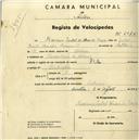 Registo de velocípede de marca Stela, com o nº 2075, em nome de Mariana Isabel de Almeida Sousa, moradora em Proventório de Colares.