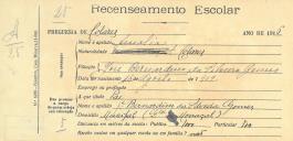 Recenseamento escolar de Amália Gomes, filha de José Bernardino da Silveira Gomes, moradora no Mucifal.