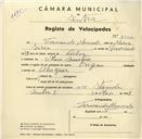 Registo de velocípede de marca Origan, com o nº 3500, em nome de Fernando Moncado, morador em Mem Martins.