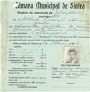 Registo de matricula de velocipedista em nome de Alberto Conceição Nunes, morador em Aruil, com o nº de inscrição 876.