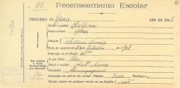 Recenseamento escolar de Delfina Nunes, filha de António Nunes, moradora em Almoçageme.