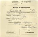 Registo de velocípede de marca Olga, com o nº 955, em nome de Francisco Pereira Rico, morador em Albarraque.