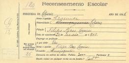 Recenseamento escolar de Gracinda Correia, filha de Filipe Pires Correia, moradora em Almoçageme.