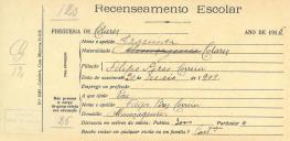 Recenseamento escolar de Gracinda Correia, filha de Filipe Pires Correia, moradora em Almoçageme.