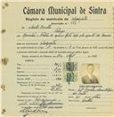 Registo de matricula de velocipedista em nome de Aurélio Borralho, morador no Sabugo, com o nº de inscrição 582.
