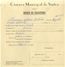 Registo de velocípede com o nº 7647, em nome de Francisco António Moutinho, morador em Cacém.