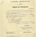 Registo de velocípede de marca Standard, com o nº 2021, em nome de Álvaro dos Santos Lima, morador em Banzão.