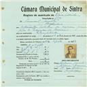 Registo de matricula de velocipedista em nome de Manuel Janota, morador em Pero Pinheiro, com o nº de inscrição 752.