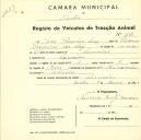 Registo de um veiculo de duas rodas tirado por um animal de espécie muar destinado a transporte de mercadorias em nome de João Florêncio Luz, morador em Lameiras.