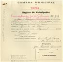 Registo de velocípede de marca Nacional, com o nº 857, em nome de José d'Almeida Guimarães, morador em Quinta do Cosme.