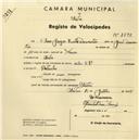 Registo de velocípede de marca Cicles R.P., com o nº 2598, em nome de Alana Georges Emila Demastier, moradora em Sintra.