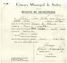 Registo de velocípede de marca Famel, com o nº 9328, em nome de Abilio José Nobre, morador em Mem Martins.