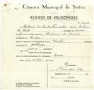 Registo de velocípede com o nº 9348, em nome de António dos Santos Fernandes, morador em Cacém.