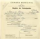 Registo de velocípede de marca Olga, com o nº 3417, em nome de Eduardo Ribeiro, morador em Sabugo.