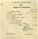 Registo de velocípede de marca Caravela, com o nº 2579, em nome de Domingos de Oliveira, morador em Fontanelas.