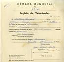 Registo de velocípede de marca Sprinter, com o nº 3490, em nome de António Manuel, morador em Amoreira.