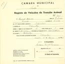 Registo de um veiculo de duas rodas tirado por um animal de espécie asinina destinado a transporte de mercadorias em nome de Manuel Estêvão, morador em Odrinhas.