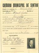 Registo de matricula de velocipedista em nome de Artur Augusto Cardoso, morador no Ramalhão, com o nº de inscrição 2013.
