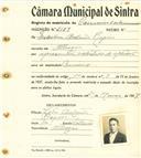 Registo de matricula de carroceiro de 2 ou mais animais em nome de Estevan António Raposo, morador em Albogas, com o nº de inscrição 2187.