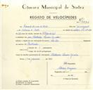 Registo de velocípede com o nº 9572, em nome de Eduardo Correia de Matos, morador em Abelheira.
