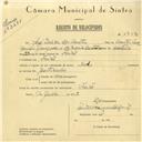 Registo de velocípede de marca Deka, com o nº 5854, em nome de José Polido dos Santos, morador em Faião.