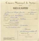 Registo de velocípede de marca Meteore, com o nº 8335, em nome de Manuel Filipe Júnior, morador em Alvarinhos.