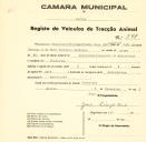 Registo de um veiculo de duas rodas tirado por dois animais de espécie bovina destinado a transporte de mercadorias em nome de António Simplício, morador em Cabecinha.