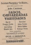 Programa da Sociedade Filarmónica " Os Aliados" apresentando um espetáculo de fados, guitarradas e variedades.