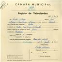 Registo de velocípede com o nº 4260, em nome de Carlos Moreira, morador em Rua Veiga da Cunha, Sintra.