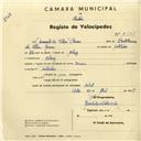 Registo de velocípede de marca Union, com o nº 2987, em nome de Manuel da Silva [...], morador em Cabriz.