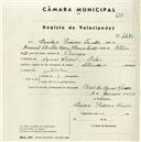 Registo de velocípede de marca Standard, com o nº 4470, em nome de Emídio Pedroso Santos, morador em Águas Livres, Belas.