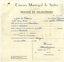 Registo de velocípede com o nº 10128, em nome de José da Fonseca, morador em Carenque.