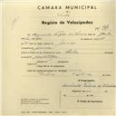 Registo de velocípede com o nº 2756, em nome de Armindo Filipe de Oliveira, morador em Janas.