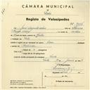 Registo de velocípede de marca Flecha, com o nº 3996, em nome de José Augusto Alves, morador em Sintra.