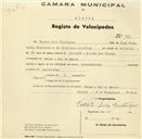 Registo de velocípede com o nº 921, em nome de Ferrer Luís Frutuoso, morador em Covas, Rio de Mouro.
